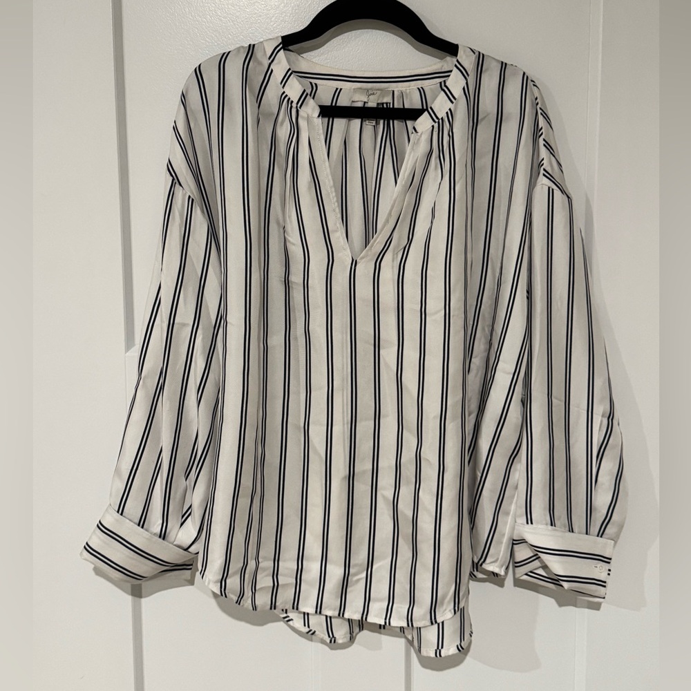 Joie White Long-Sleeve V-Neck Stripe Blouse